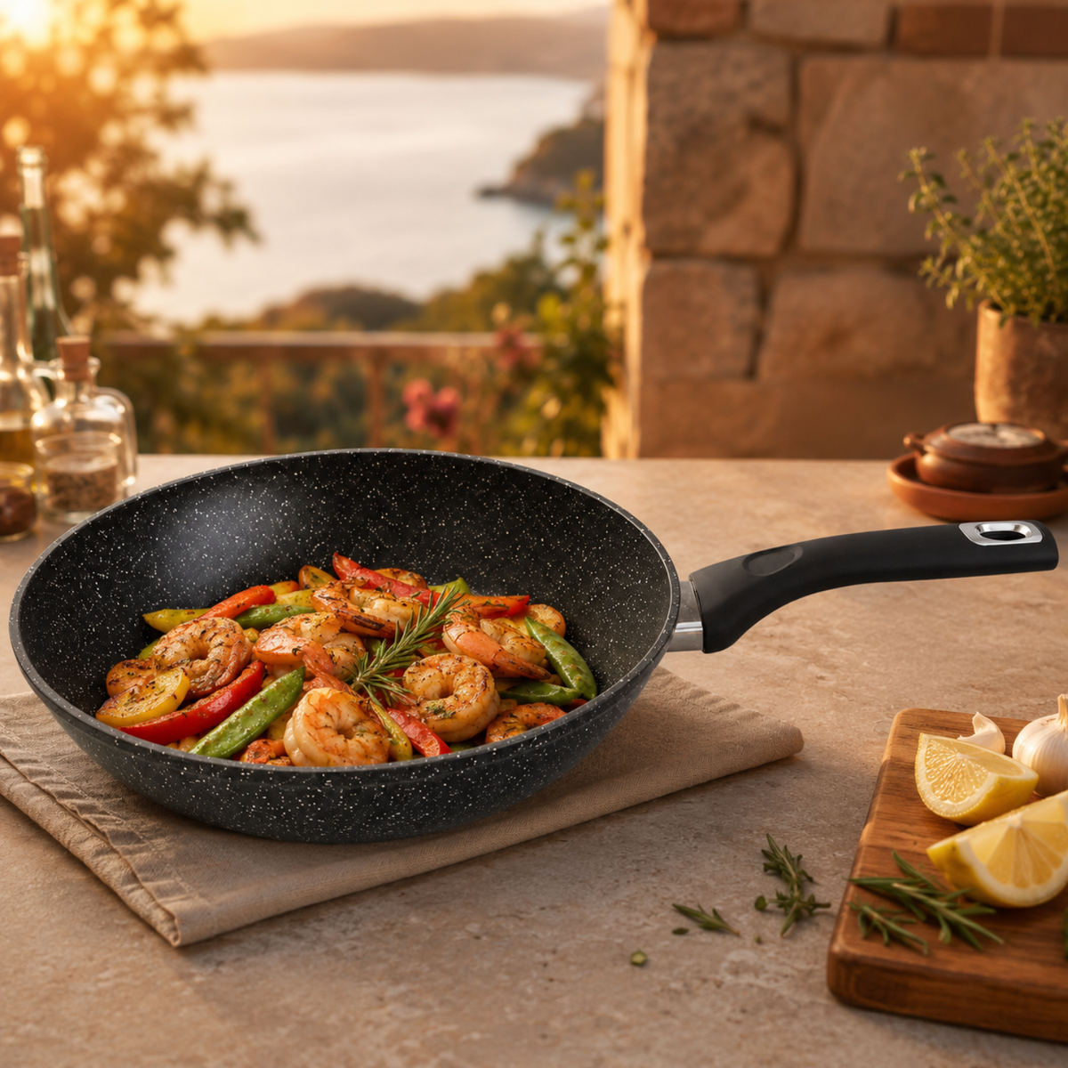 Padella antiaderente 24 cm in alluminio forgiato effetto pietra - Pietra Lavica GMD
