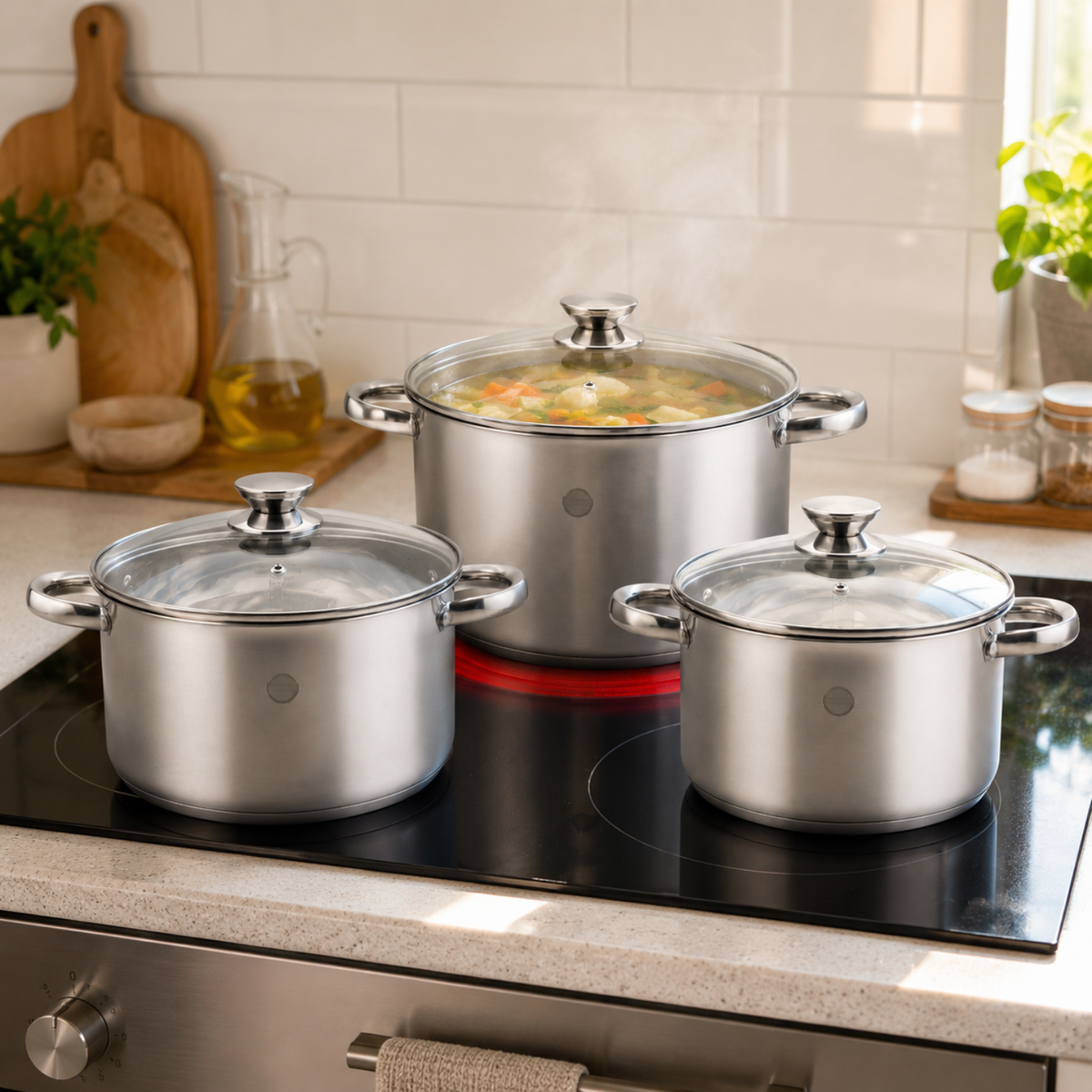 Set casseruole con coperchio in acciaio inox 18/10 - Divinox GMD