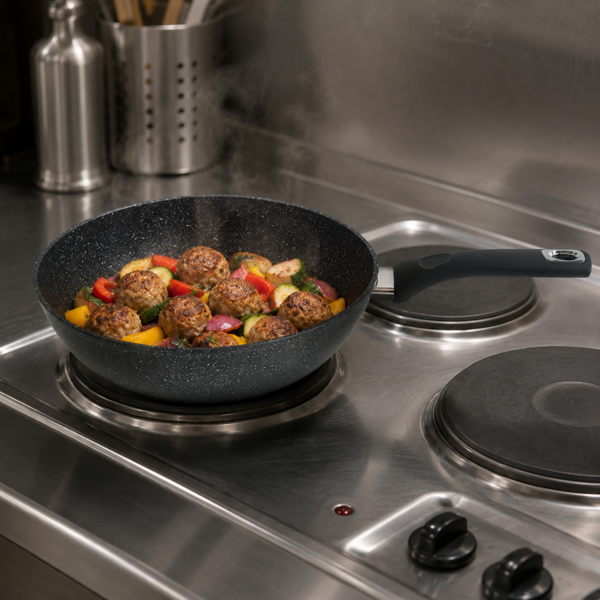 Padella alta antiaderente 32 cm in alluminio forgiato effetto pietra - Pietra Lavica GMD