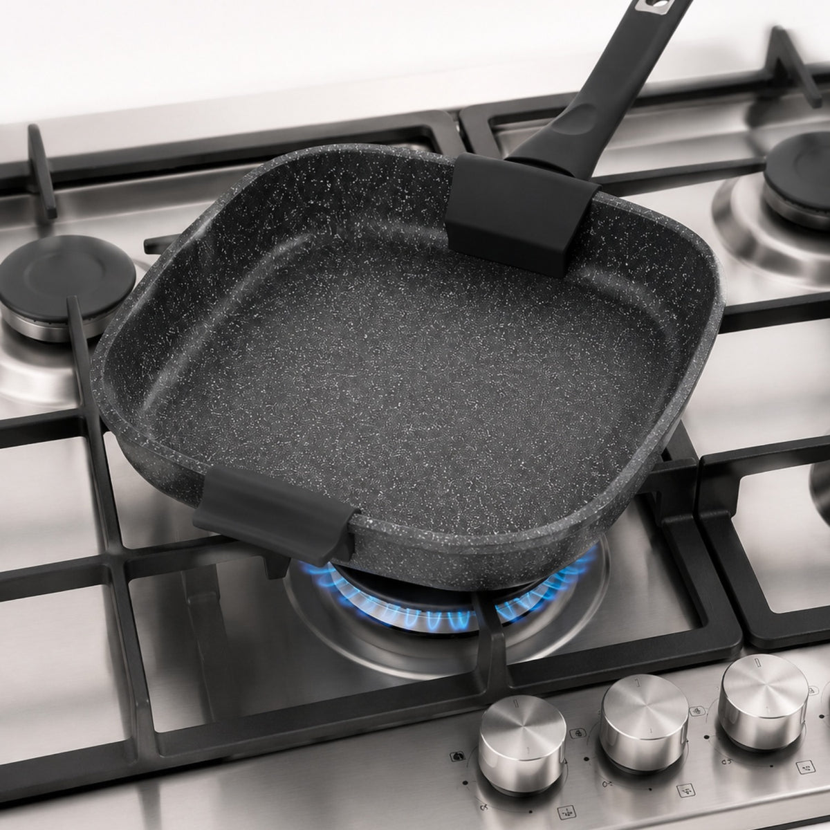 Bistecchiera grill antiaderente 28x28 cm in alluminio forgiato effetto pietra - Pietra Lavica GMD