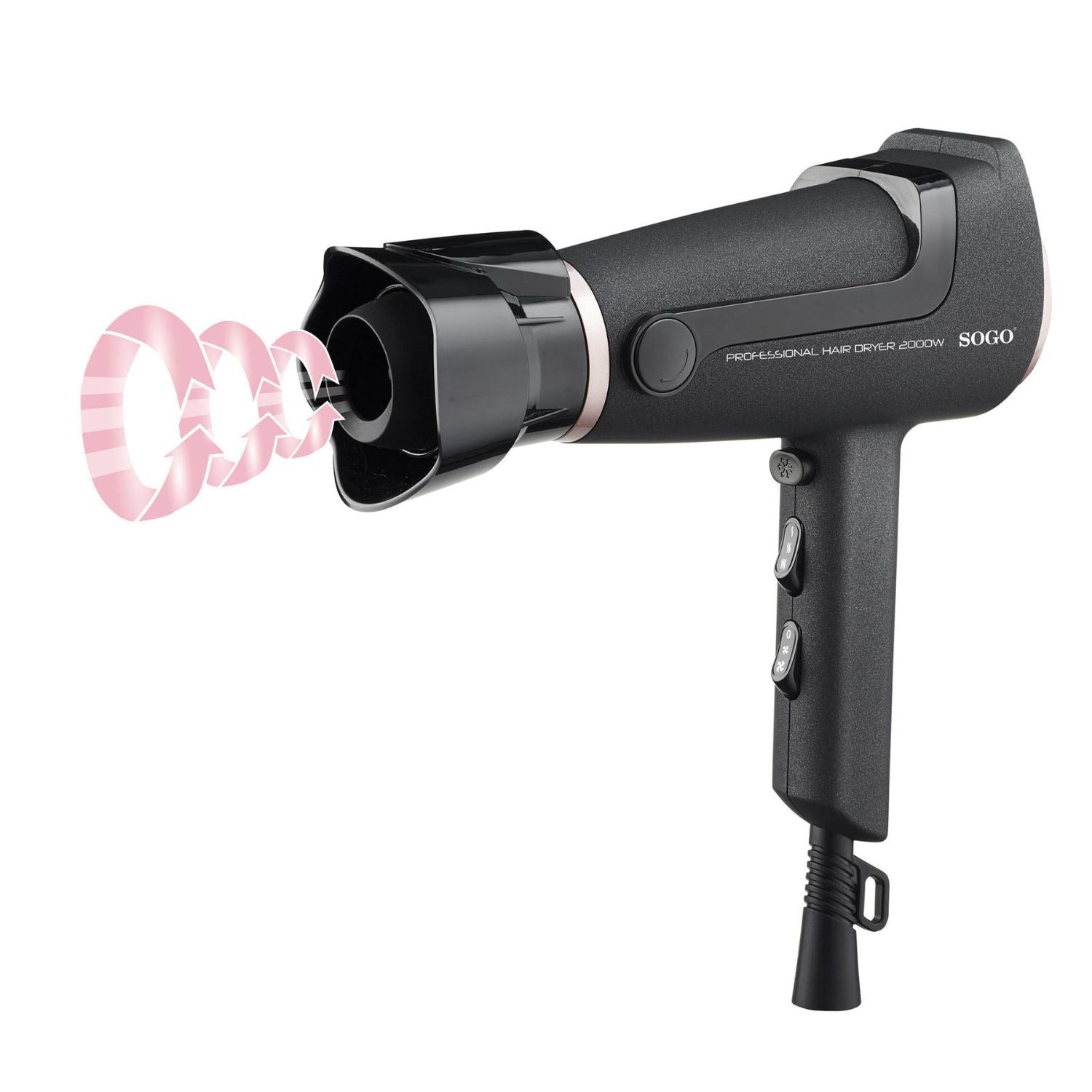 Asciugacapelli digitale 2200W con schermo LED 6 velocità 8 temperature aria fredda concentratore e diffusore Sogo