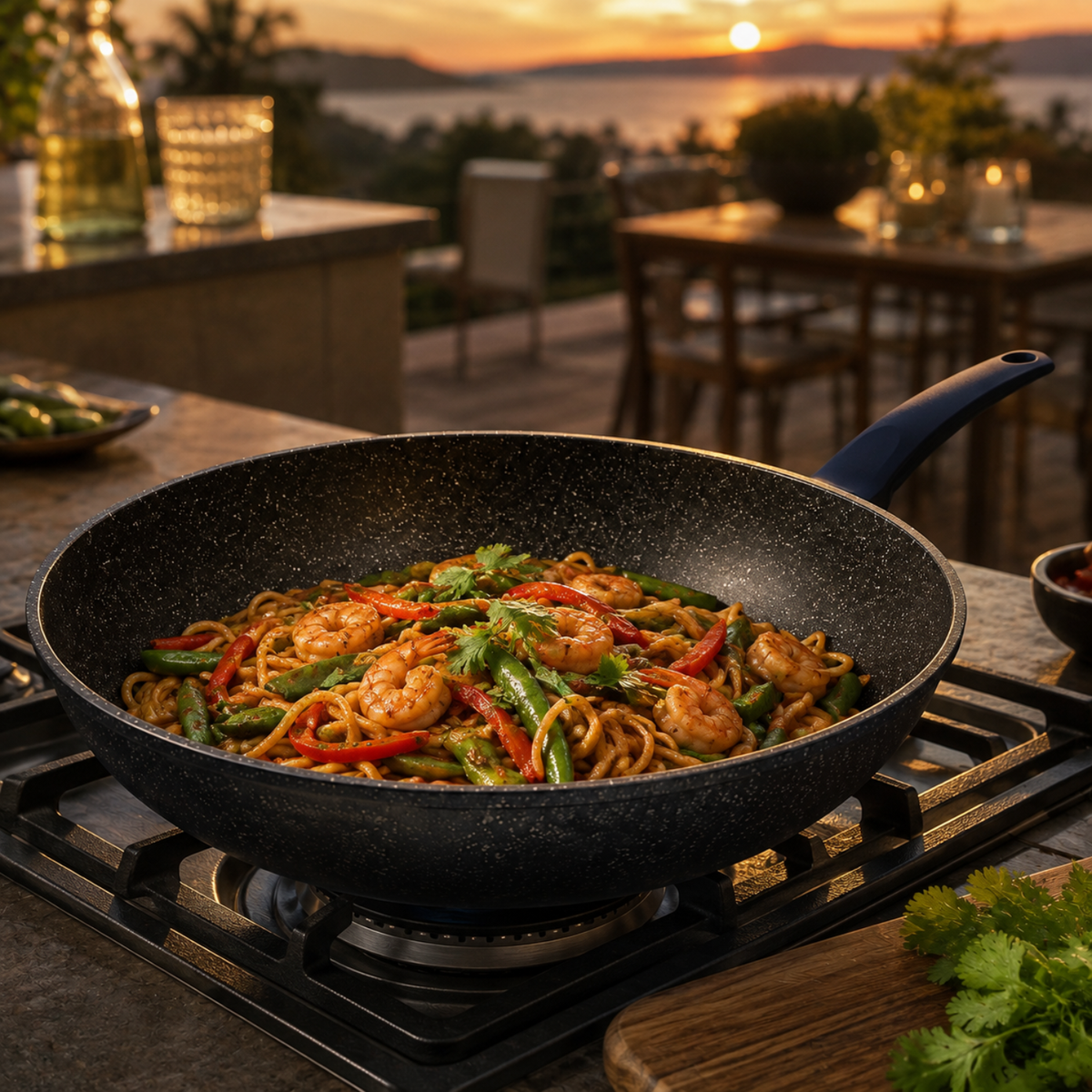 Wok antiaderente 26 cm in alluminio forgiato effetto pietra - Gaia Deluxe GMD