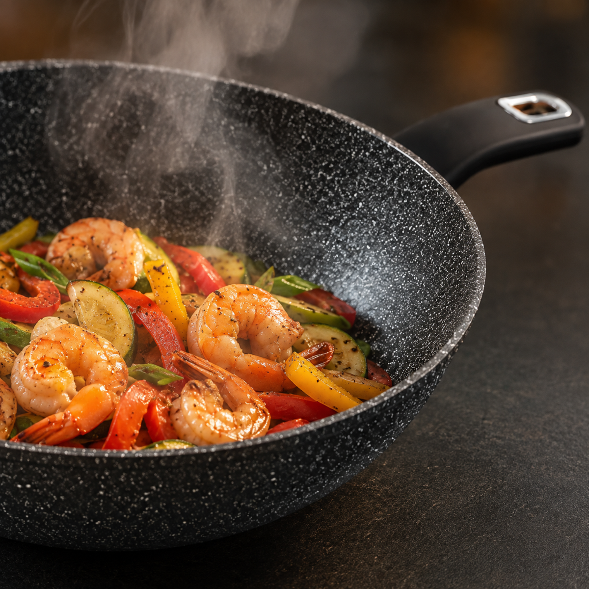 Wok antiaderente 32 cm in alluminio forgiato effetto pietra - Pietra Lavica GMD