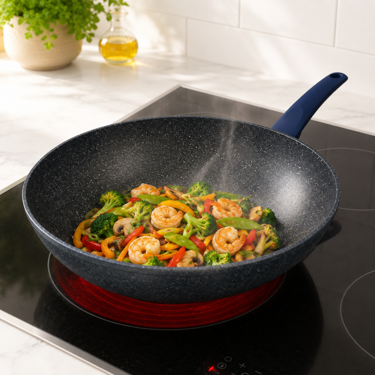 Wok antiaderente 20 cm in alluminio forgiato effetto pietra - Gaia Deluxe GMD