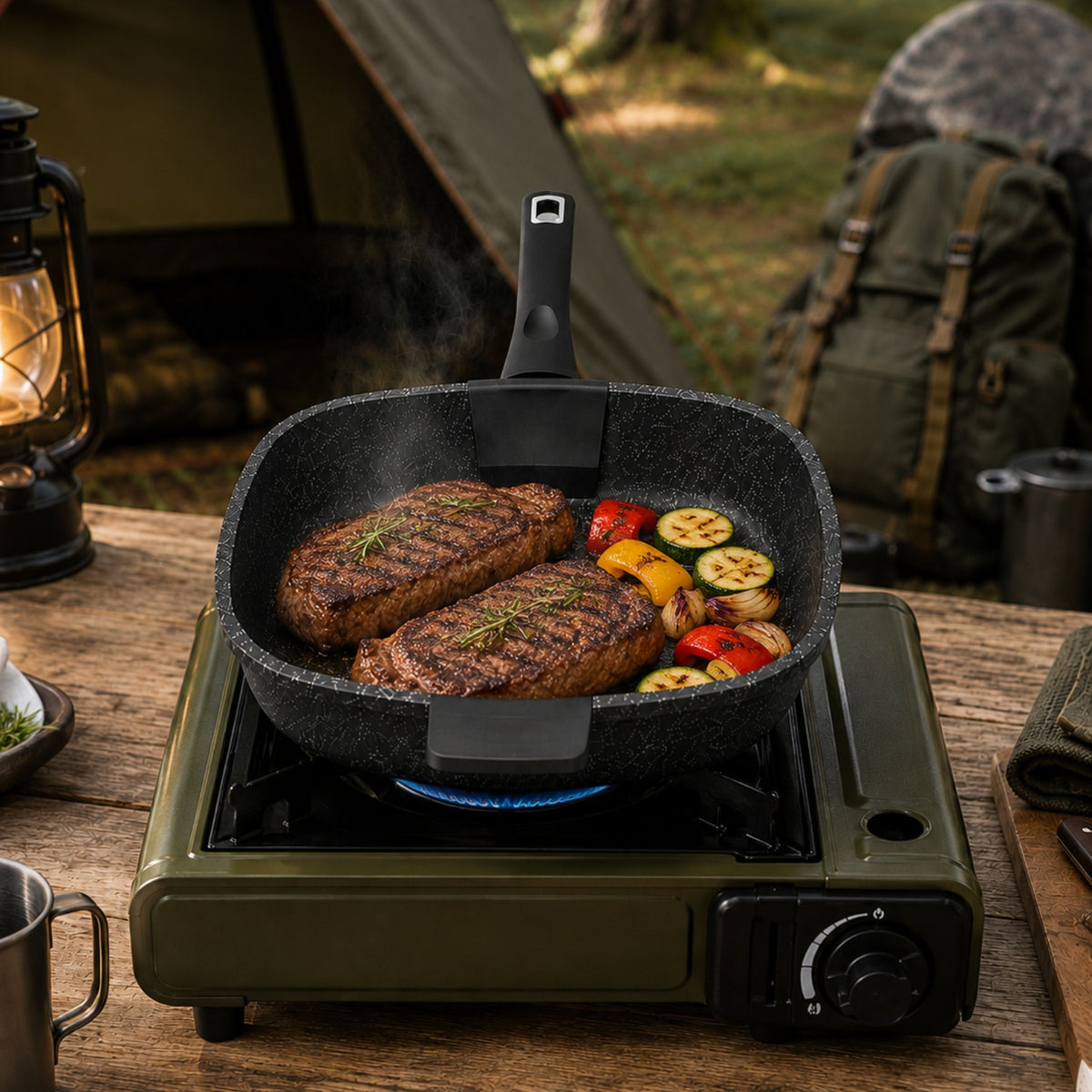 Bistecchiera grill antiaderente 28x28 cm in alluminio forgiato effetto pietra - Pietra Lavica GMD