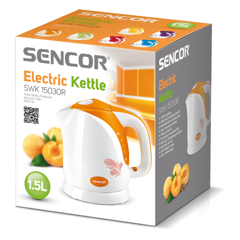 Bollitore Elettrico 1,5 L 2000 W con Filtro Anticalcare e Base 360° Sencor Arancione Bianco