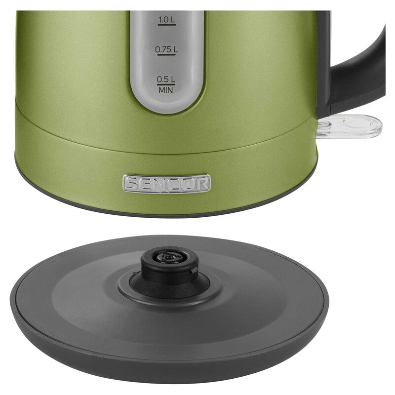 Bollitore elettrico 1,7 L 2150W acciaio inox con filtro anticalcare removibile e indicatore livello acqua verde Sencor