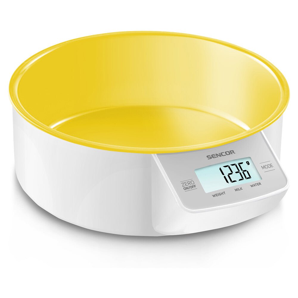 Bilancia da Cucina Digitale con Ciotola Removibile 5 Kg Precisione 1 g Sencor Gialla
