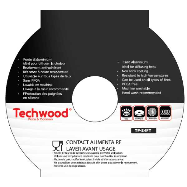 Techwood Casseruola Alta Antiaderente Effetto Pietra 24 cm con Coperchio in Vetro – Per Induzione