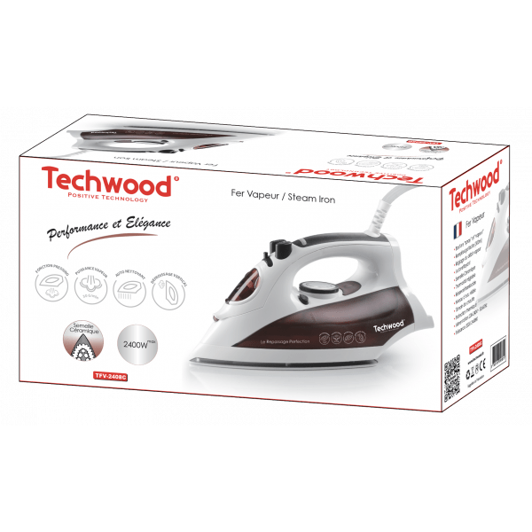 Techwood Ferro da Stiro a Vapore 2400W – Piastra Ceramica, Vapore Regolabile, TFV-2408C
