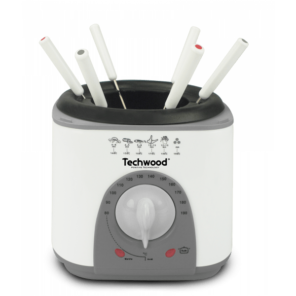 Techwood Friggitrice e Fonduta 2 in 1 1 Litro 950W – Termostato 80-190°C, 6 Forchettine, TFF-81