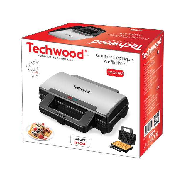 Piastra Elettrica per Waffle 1000W con Rivestimento Antiaderente e Controllo Automatico TECHWOOD