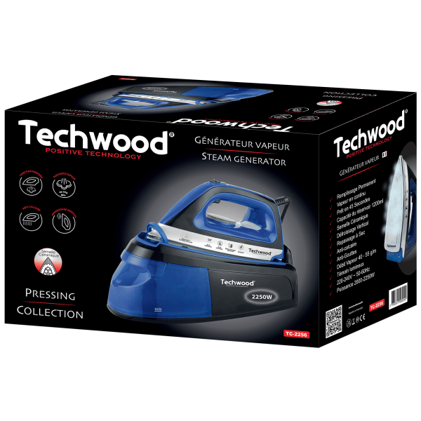Techwood Generatore di Vapore 2250W a Ricarica Continua – Piastra Ceramica, Stiratura Verticale, TC-2256