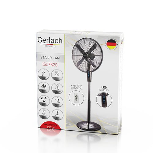 Gerlach Ventilatore a Piantana 45 cm Oscillante – Telecomando, 3 Velocità, Timer 12h