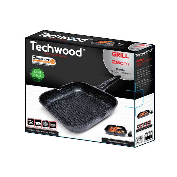 Techwood Bistecchiera Antiaderente Effetto Pietra 28 cm con Manico Removibile – Per Induzione