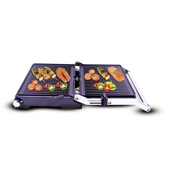 Techwood Grill Elettrico 180° 2000W – Piastre Antiaderenti, Altezza Regolabile, Contactless Grill