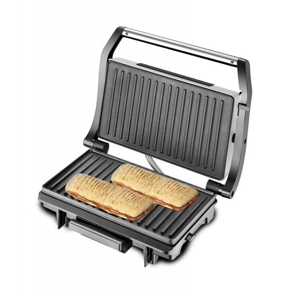 Techwood Grill Elettrico per Panini e Carne 750W – Piastre Antiaderenti, Controllo Automatico