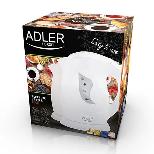 Bollitore Elettrico 1 Litro 850W con Base Girevole 360° e Spegnimento Automatico Adler