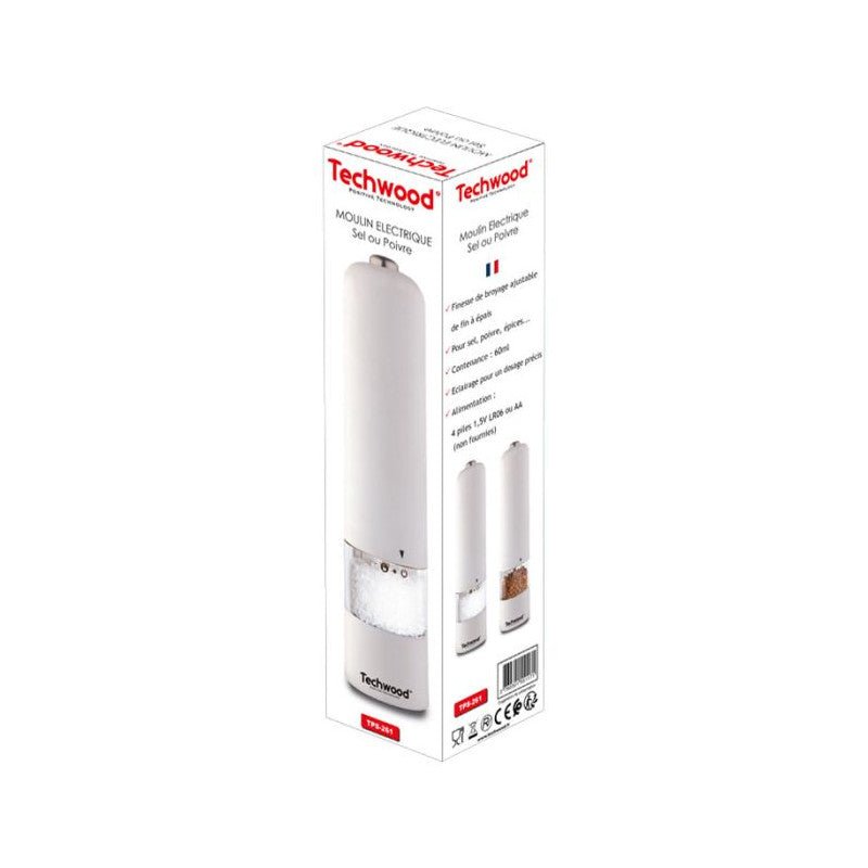 Techwood Macinasale e Pepe Elettrico con Luce LED – Macinatura Regolabile, Design Elegante