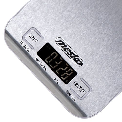 Mesko Bilancia da Cucina Digitale 5 Kg in Acciaio Inox – Tara, Precisione 1g, LCD