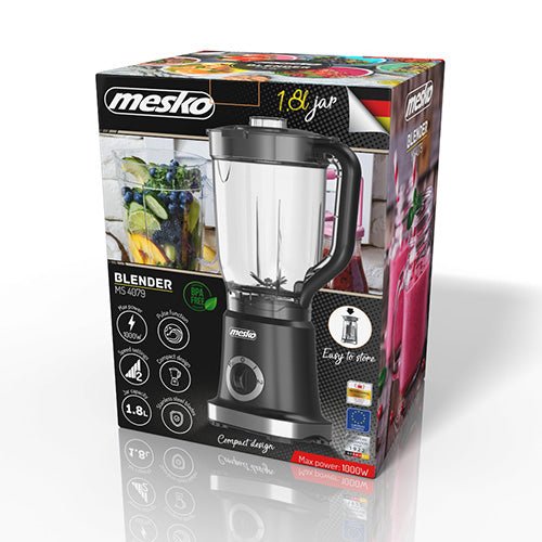 Mesko Frullatore Elettrico 1,8L 1000W – 2 Velocità, Pulse, Lame in Acciaio Inox