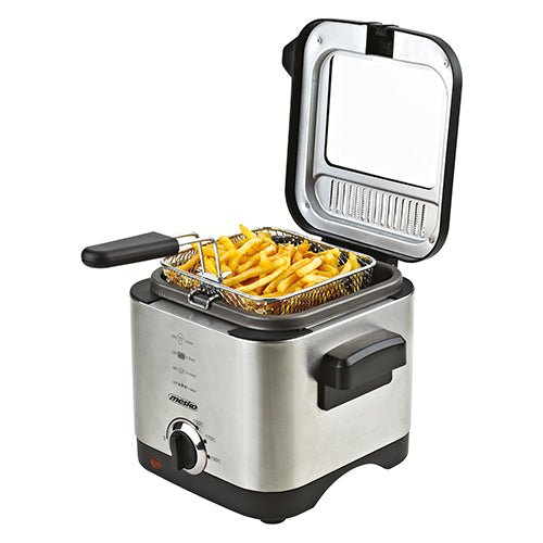 Mesko Friggitrice Elettrica 1,5L 900W in Acciaio Inox – Termostato Regolabile, Sicura