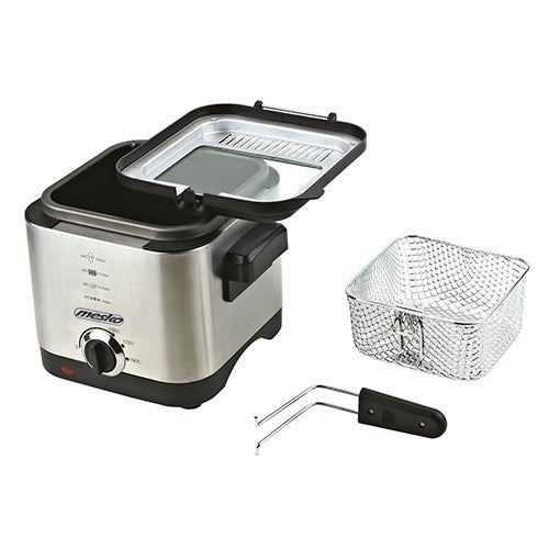 Mesko Friggitrice Elettrica 1,5L 900W in Acciaio Inox – Termostato Regolabile, Sicura