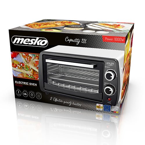 Mesko Mini Forno Elettrico 12 Litri 1000W – Timer, Doppia Resistenza al Quarzo