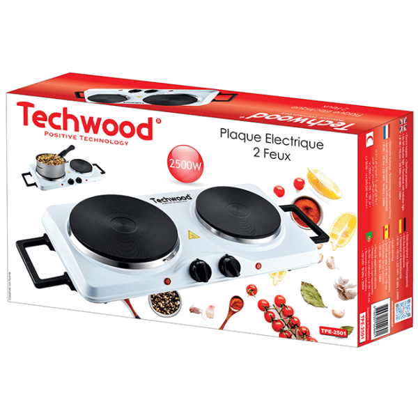 Techwood Piastra Elettrica Doppia 2500W – Termostato Regolabile, Manici Removibili, TPE-2501