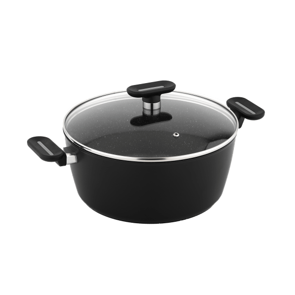 Techwood Casseruola Alta Antiaderente 24 cm con Coperchio in Vetro – Per Induzione, PFOA Free
