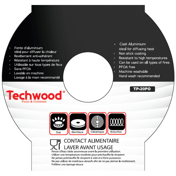 Techwood Padella Antiaderente Effetto Pietra 20 cm con Manico Removibile – Per Induzione, PFOA Free