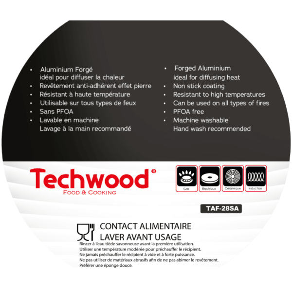 Techwood Padella Alta Antiaderente 28 cm con Coperchio in Vetro – Per Induzione, PFOA Free