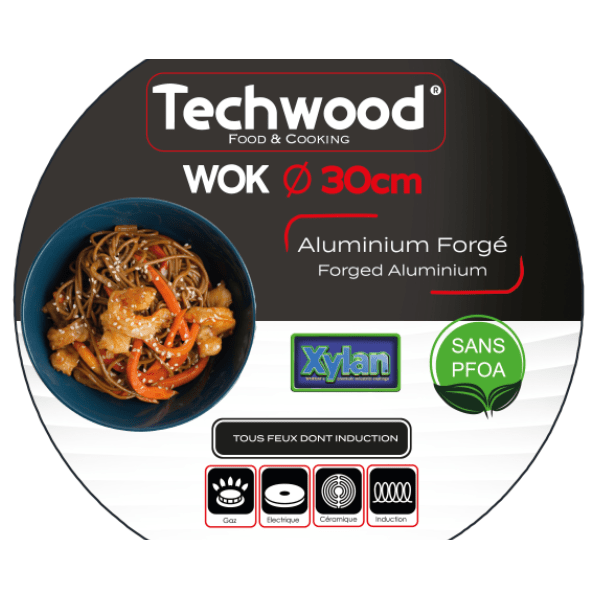 Techwood Wok 30 cm in Alluminio Forgiato Antiaderente Effetto Pietra – Per Induzione, TAF-30WO