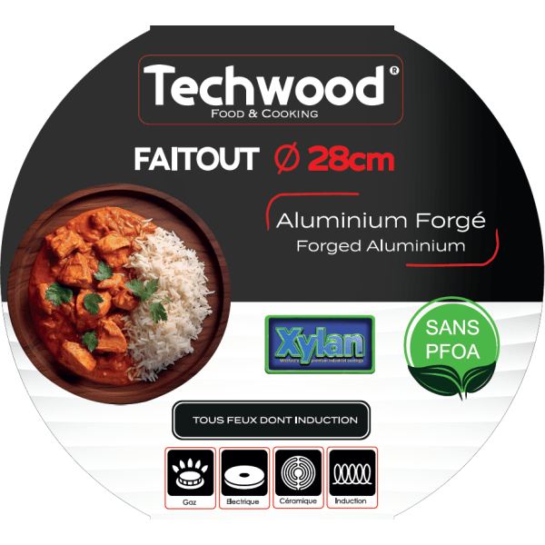 Techwood Casseruola Alta Antiaderente 28 cm con Coperchio in Vetro – Per Induzione, PFOA Free