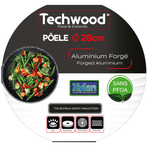 Techwood Padella Antiaderente 28 cm in Alluminio Forgiato Rivestimento Marmo Nero – Per Induzione, TAF-28PO