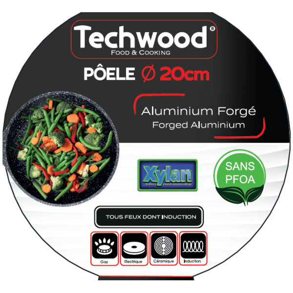 Techwood Padella Antiaderente 20 cm in Alluminio Forgiato Rivestimento Marmo Nero – Per Induzione, TAF-20PO