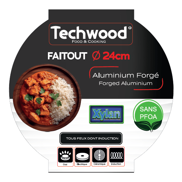 Techwood Casseruola Alta Antiaderente 24 cm con Coperchio in Vetro – Per Induzione, PFOA Free