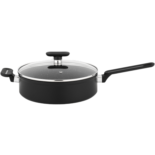 Techwood Padella Alta Antiaderente 28 cm con Coperchio in Vetro – Per Induzione, PFOA Free