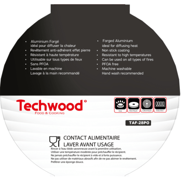 Techwood Padella Antiaderente 28 cm in Alluminio Forgiato Rivestimento Marmo Nero – Per Induzione, TAF-28PO