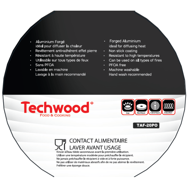 Techwood Padella Antiaderente 20 cm in Alluminio Forgiato Rivestimento Marmo Nero – Per Induzione, TAF-20PO