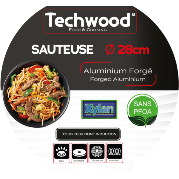 Techwood Padella Alta Antiaderente 28 cm con Coperchio in Vetro – Per Induzione, PFOA Free