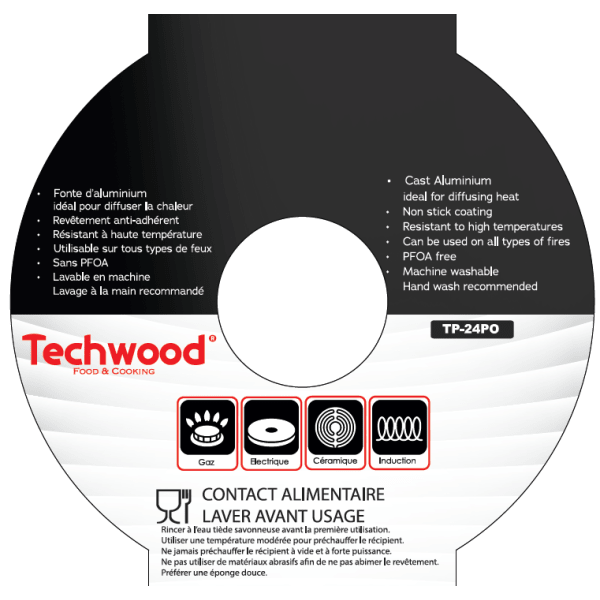 Techwood Padella Antiaderente Effetto Pietra 24 cm con Manico Removibile – Per Induzione, PFOA Free
