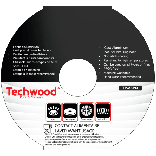 Techwood Padella Antiaderente Effetto Pietra 28 cm con Manico Removibile – Per Induzione, PFOA Free