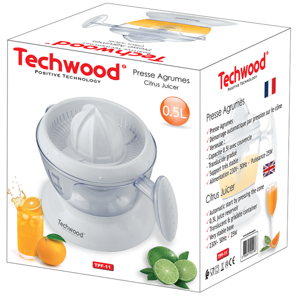 Spremiagrumi Elettrico 25W con Caraffa 0,5 Litri e Beccuccio Versatore TECHWOOD