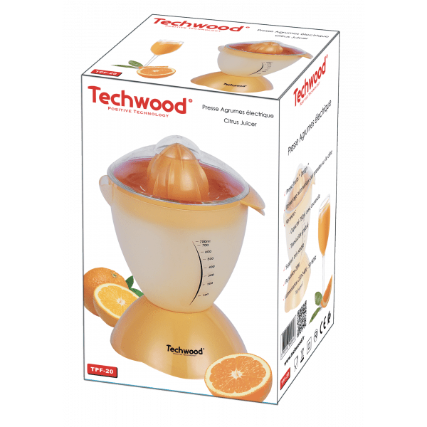 Spremiagrumi Elettrico 20W con Caraffa Graduata 750 ml e Coperchio Trasparente TECHWOOD