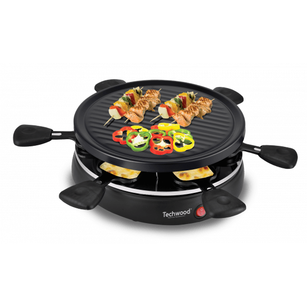 Techwood Raclette Grill 6 Persone 800W – Griglia Removibile, 6 Padelline Antiaderenti