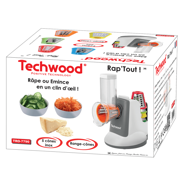 Grattugia Elettrica Multifunzione 150W con 3 Rulli, 3 Lame e Accessorio per Dessert Gelati TECHWOOD