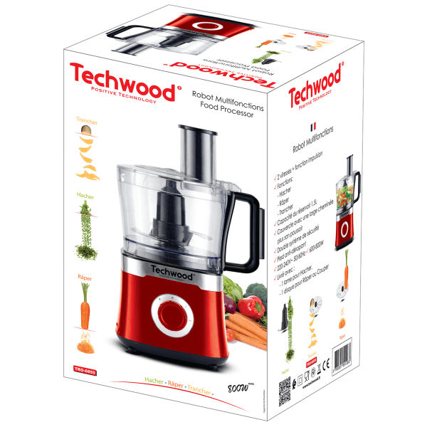 Techwood Robot da Cucina Multifunzione 800W – Ciotola 1,5L, 2 Velocità, Pulse, Tritatutto e Frullatore