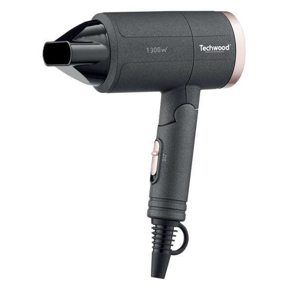 Techwood Asciugacapelli da Viaggio 1300W – Manico Pieghevole, 2 Velocità, Concentratore, Compatto