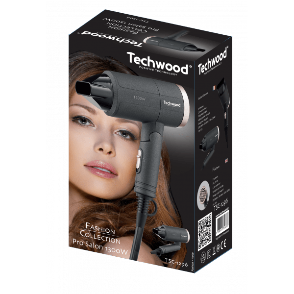 Techwood Asciugacapelli da Viaggio 1300W – Manico Pieghevole, 2 Velocità, Concentratore, Compatto